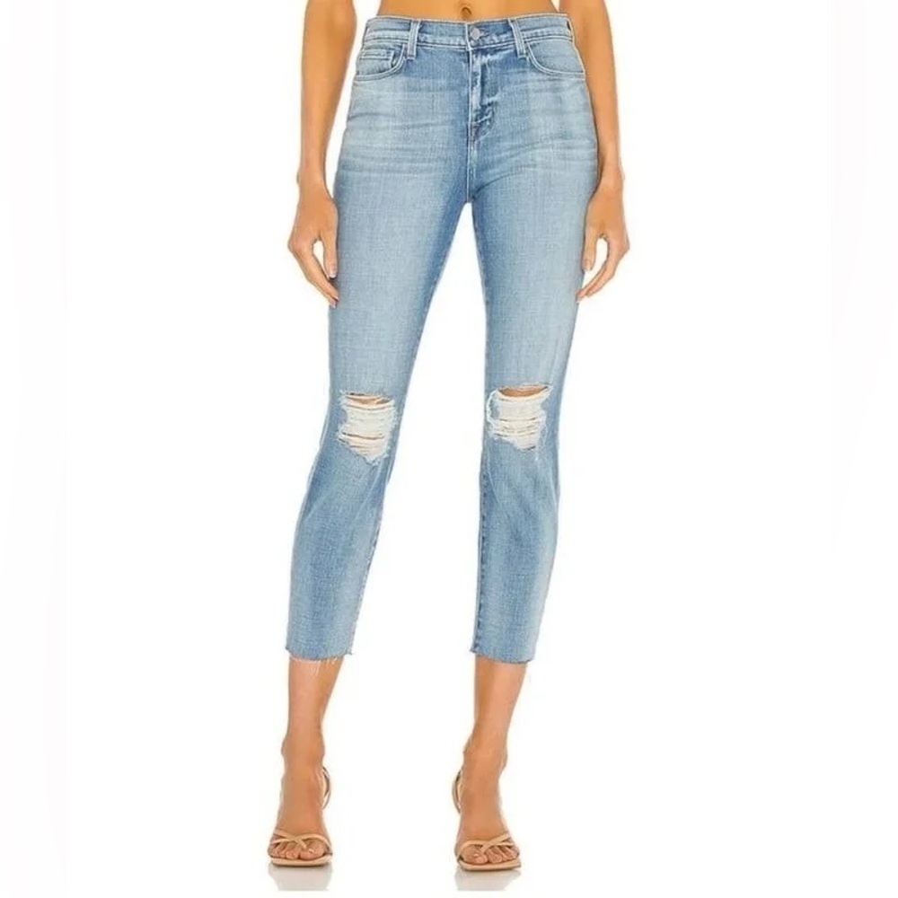 L'AGENCE El Matador French Slim Glacier Blue Raw Hem High Rise Rip Crop Jean 26